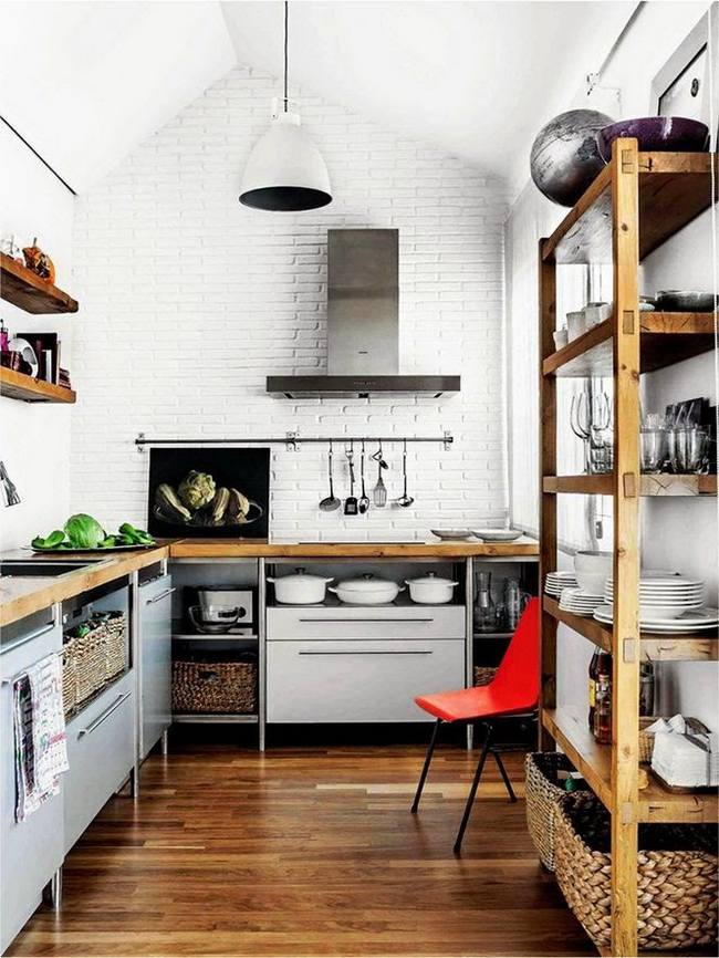New Brick Wall Kitchen with Simple Decor
